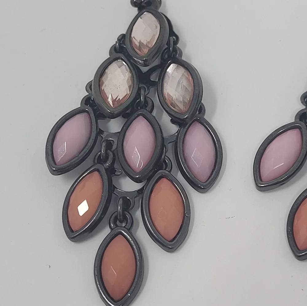 Peacock Drop Fish Hook Pierced‎ Ombre Earrings Pink Orange